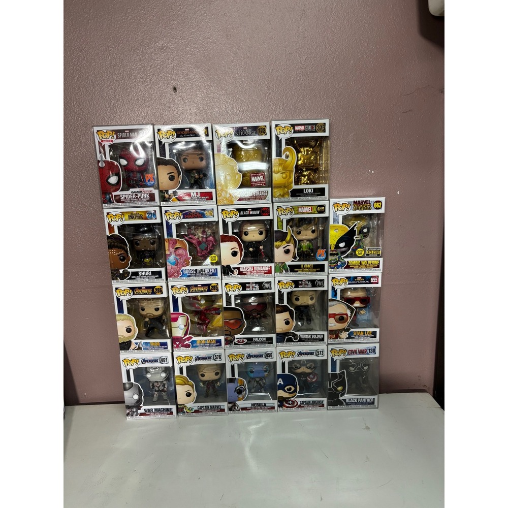 Marvel Funko Pop Lot of 19 Loki Spider-Punk Stan Lee Iron Man Black Panther MCU